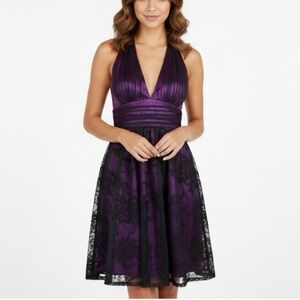 Adrianna Papell Vintage Halter A-Line Midi Cocktail Dress Purple & Black Size 12